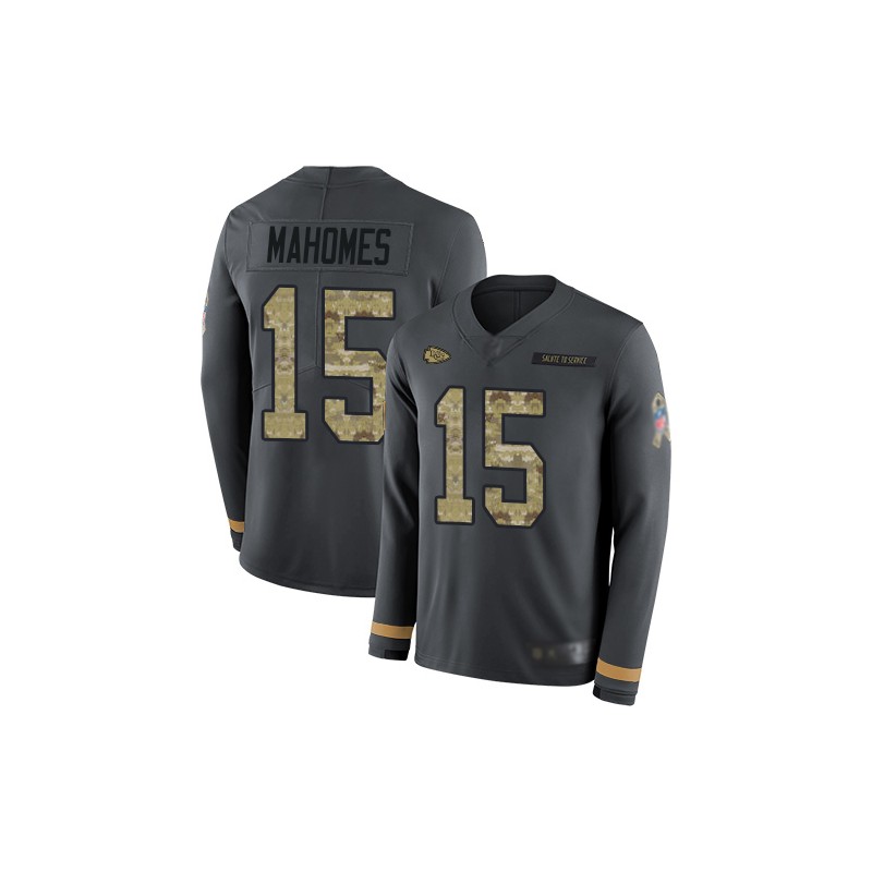 Nike Kansas City Chiefs No15 Patrick Mahomes Anthracite Salute to Service Youth Stitched NFL Limited Therma Long Sleeve Jersey